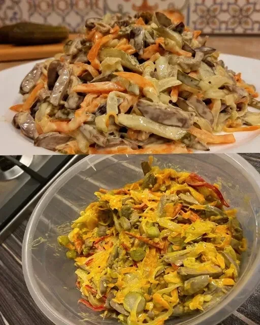 Салат на праздник, то, что нужно! Вкуснейший салат с куриными сердечками 😘  Ингредиенты: - Корейская