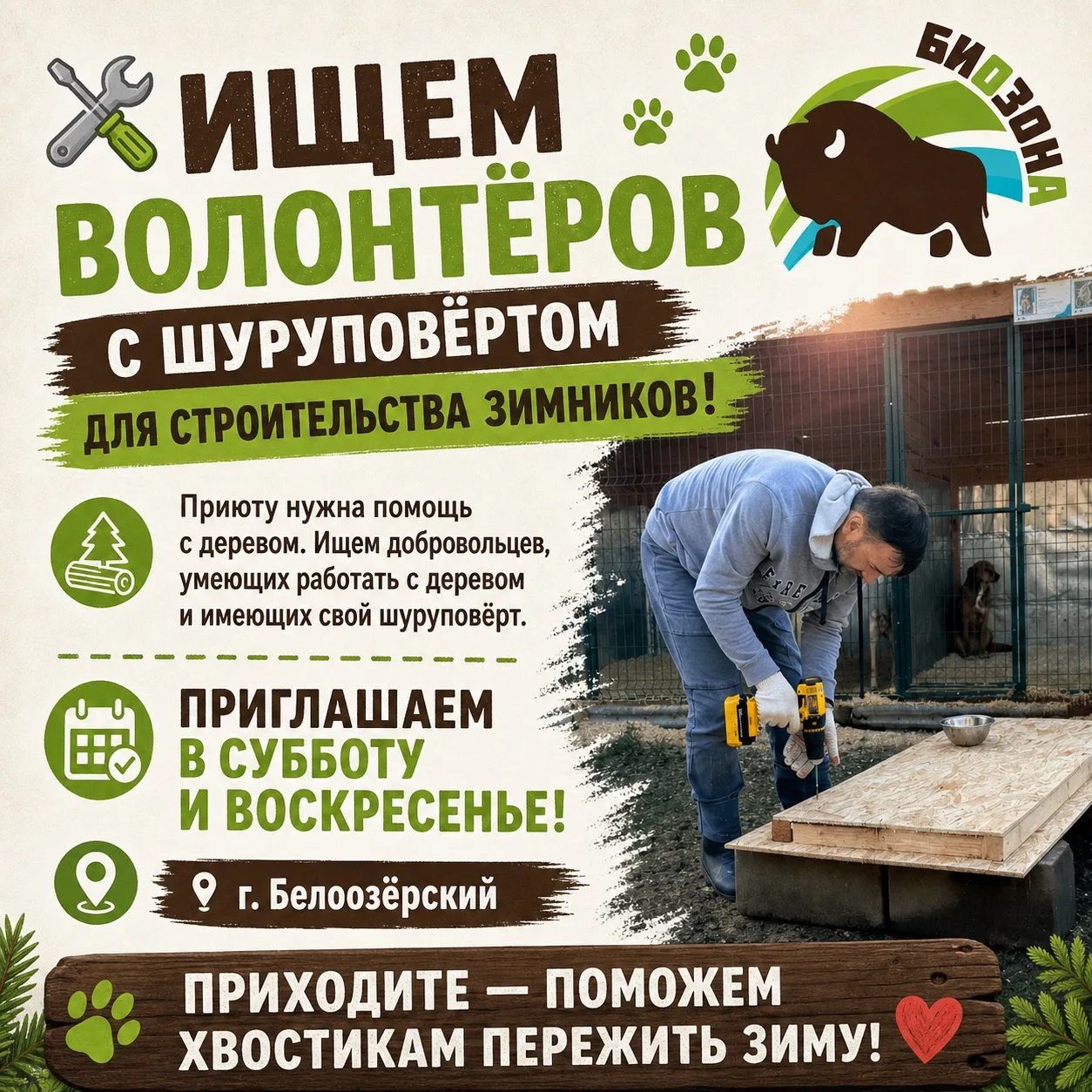 🛠️ Приюту нужна помощь в строительстве зимников!