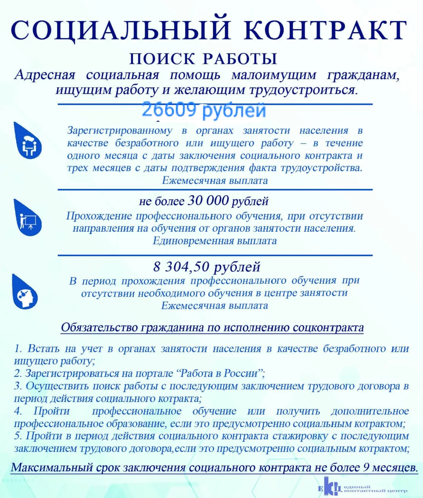 По вопросам оформления социального контракта обращаться по тел.