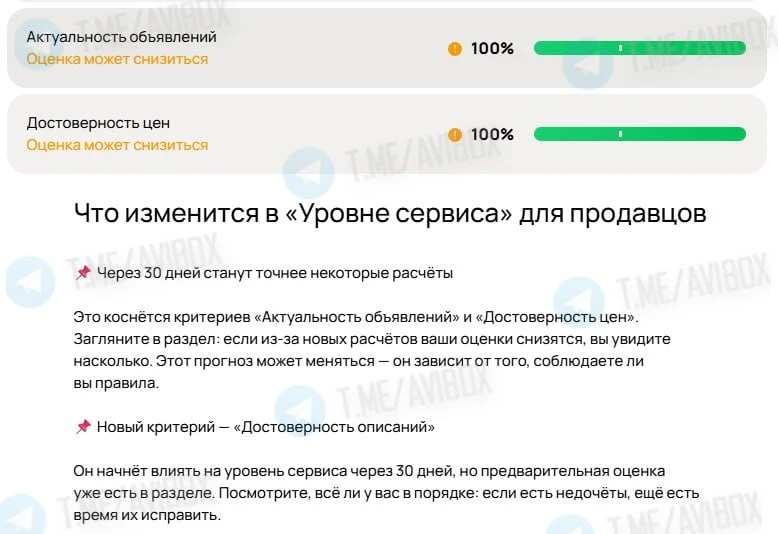 ⚠️ Авито предупреждает: оценка может снизиться

Вот скрин из личного кабинета одного из профилей — «