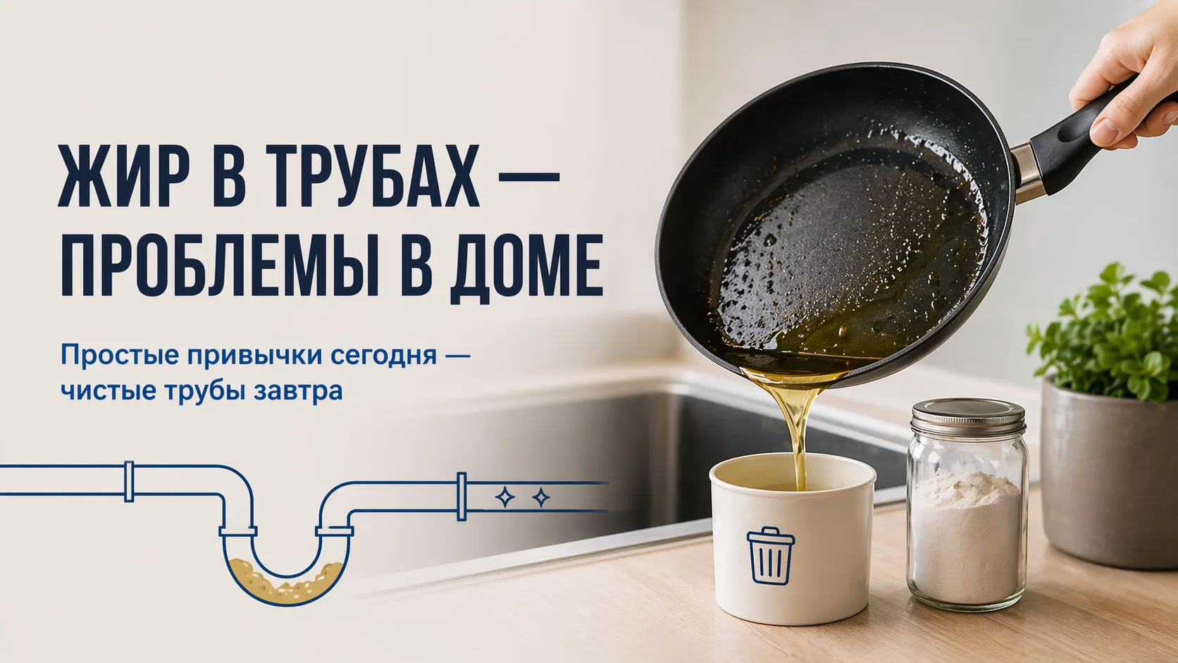 Жир из сковороды никуда не исчезает. Он просто переезжает жить в ваши трубы.