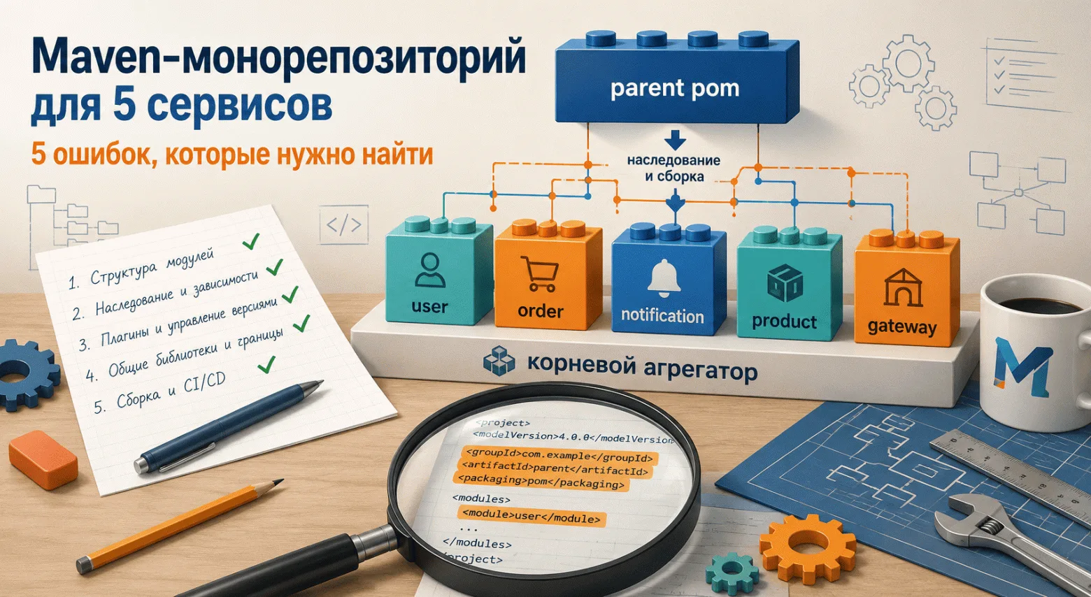 Сможете ли вы спроектировать Maven‑монорепозиторий для 5 микросервисов?

В этой статье мы разберём р