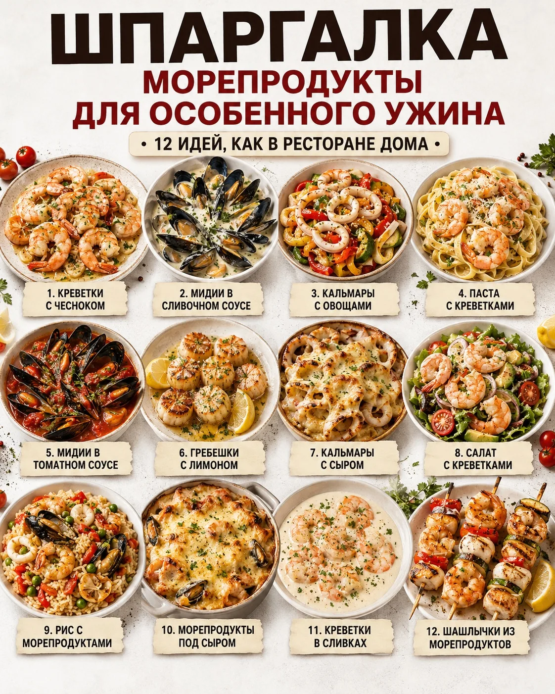 ШПАРГАЛКА: МОРЕПРОДУКТЫ ДЛЯ ОСОБЕННОГО ДОМАШНЕГО УЖИНА
