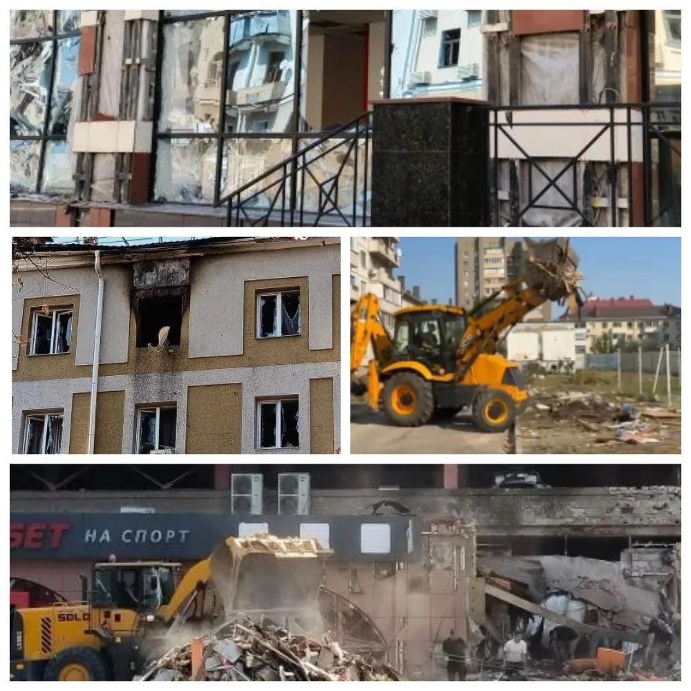 🚜🛠 В Белгороде начали разбирать повреждённые конструкции в домах на улице Преображенс...