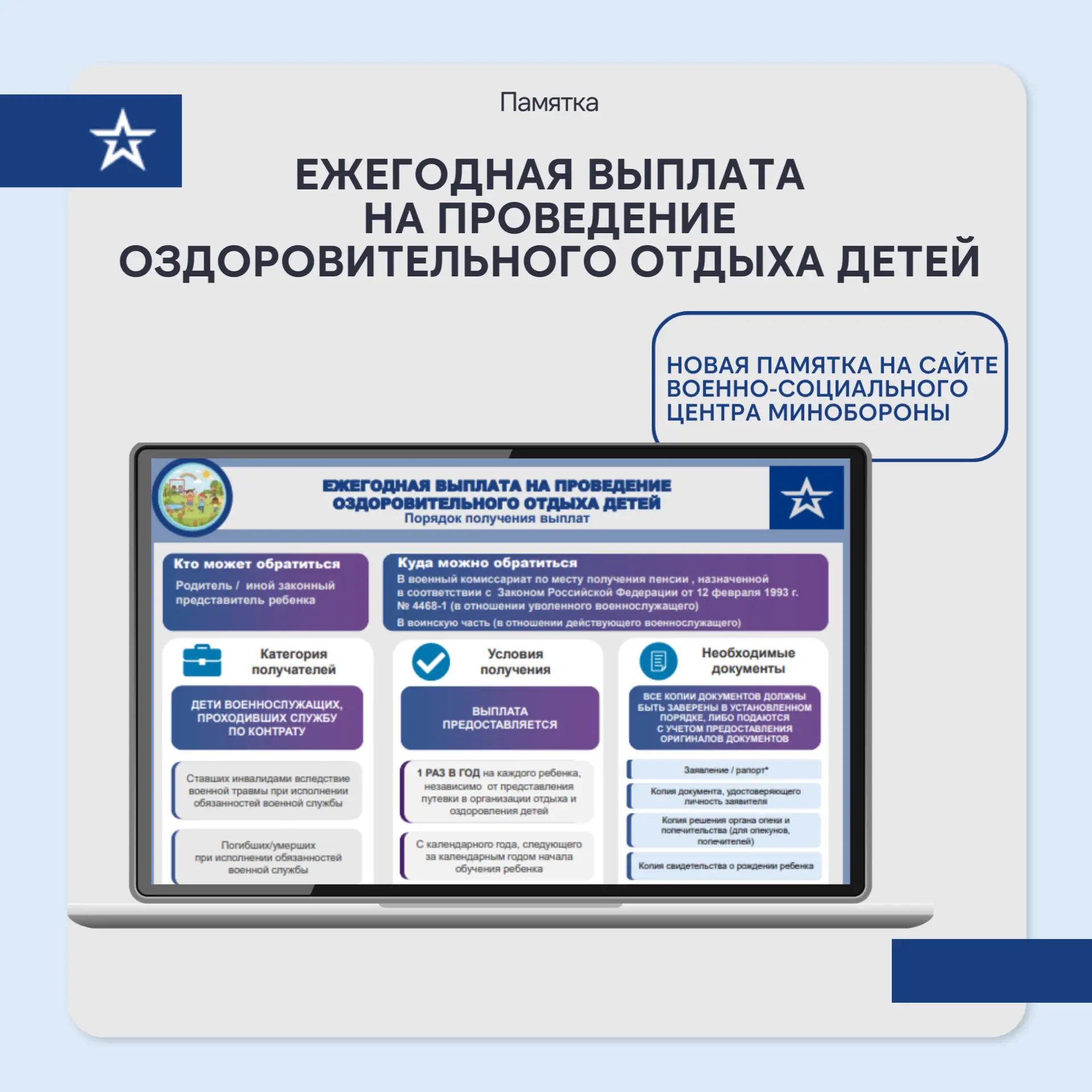 📣 Выплата на проведение оздоровительного отдыха детей

На официальном сайте Военно-социального цент