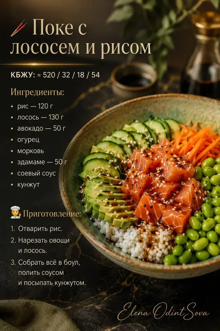 Поке с лососем и рисом 🐟🍚 

Яркий, сытный, как в ресторане 🔥

Домашний поке с нежным лососем, аво