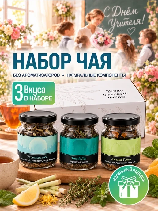🛒 Набор чая листовой в баночках,черный,зеленый 3 шт