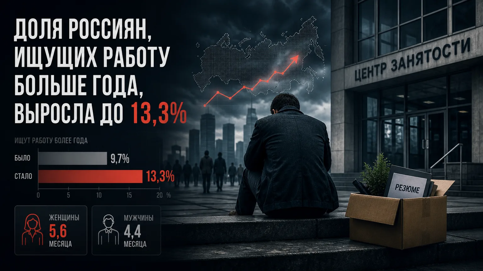 💼 Доля россиян, ищущих работу больше года, выросла до 13,3%