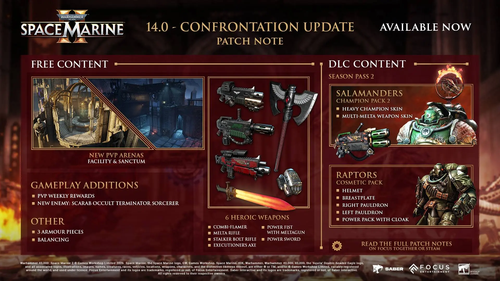 Warhammer 40,000: Space Marine 2 получила крупное обновление 14.0 Confrontation.

Бесплатно игрокам 