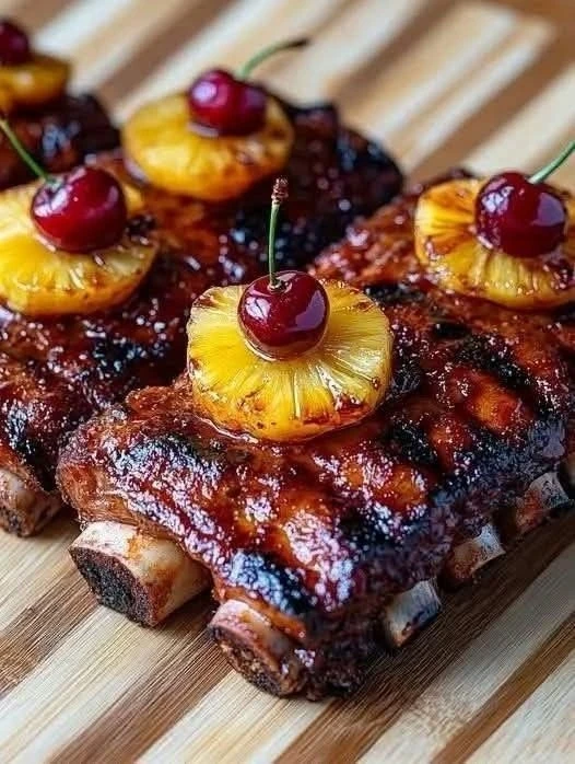 Свиные ребрышки BBQ с ананасом и вишней