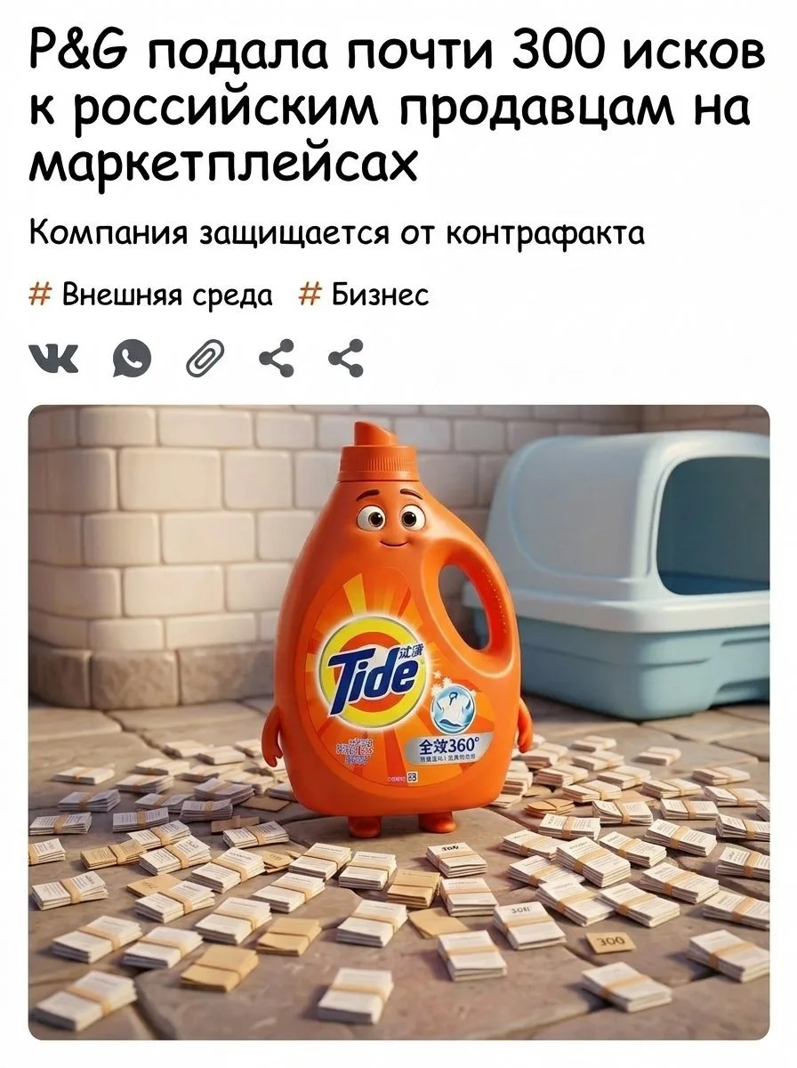 Американский производитель бытовой химии и косметики P&G с 1 января 2025 года подал 288...