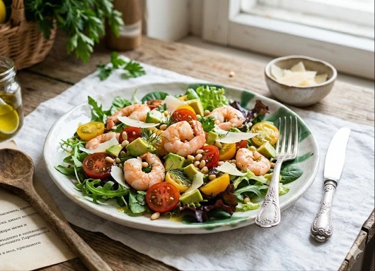 🥗Салат «Аленький цветочек» с креветками и авокадо🥗