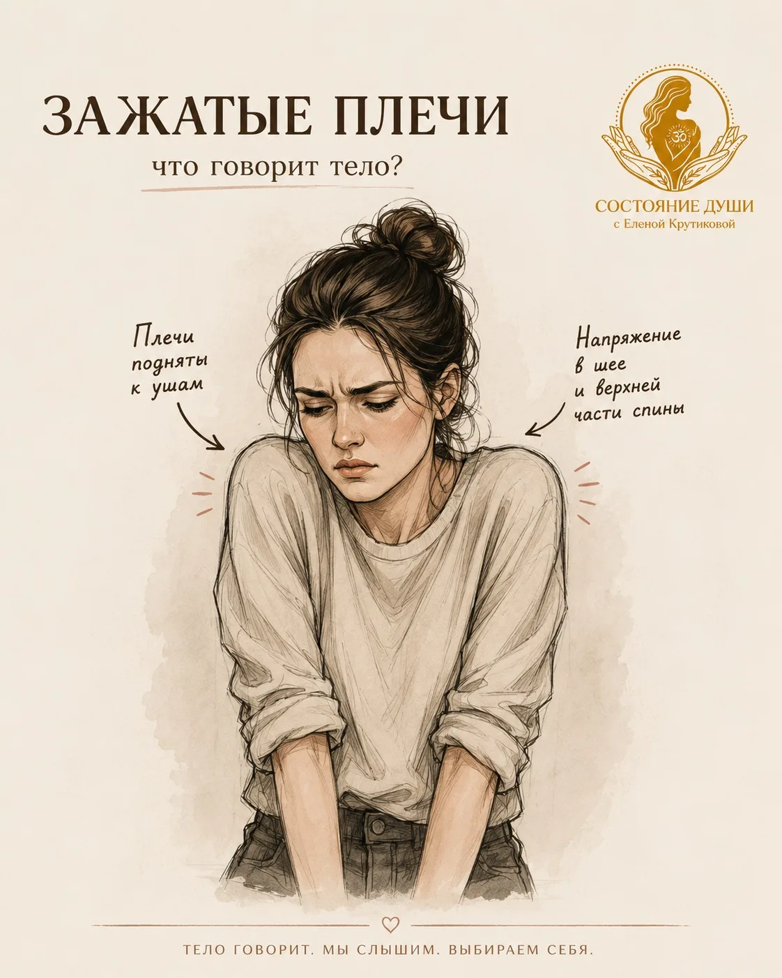 ЗАЖАТЫЕ ПЛЕЧИ

Часто это не просто особенность осанки.

Это состояние, в котором тело годами живёт к