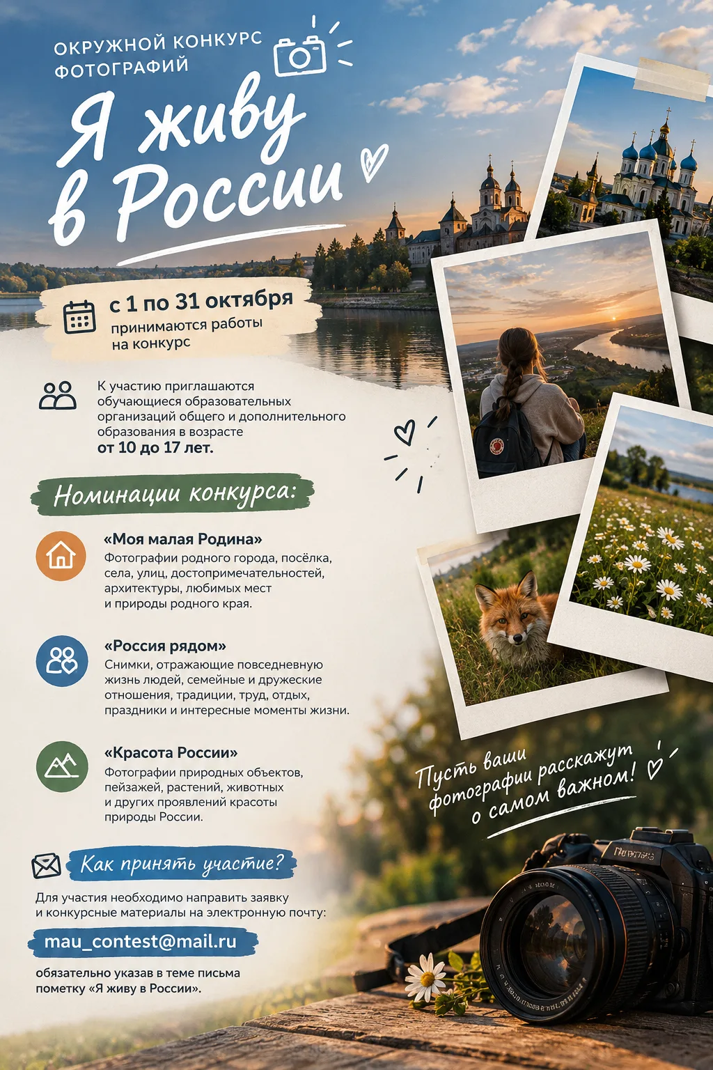 📸 Окружной фотоконкурс «Я живу в России» приглашает участников!