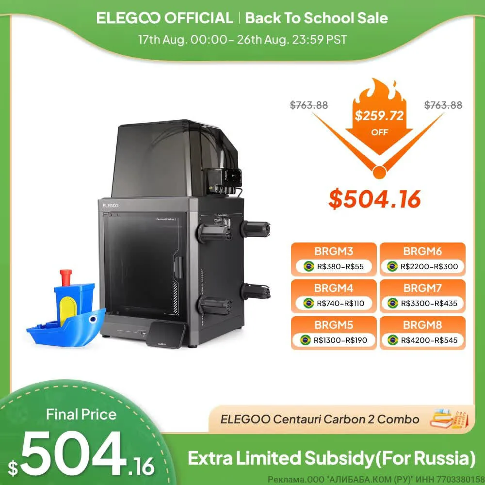 Elegoo Centauri Carbon 2 Combo — это 3D-принтер, который сочетает многоцветную печать, ...