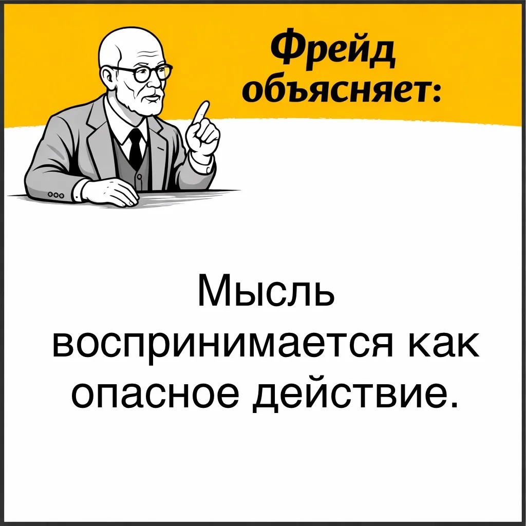Фрейд описывает случаи, когда люди боятся своих мыслей.   Человеку кажется, что если он подумает о ч