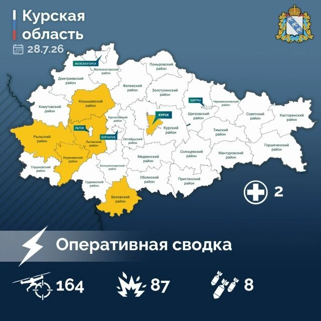 Александр Хинштейн опубликовал сводку об оперативной обстановке в Курской области за прошедшие сутки