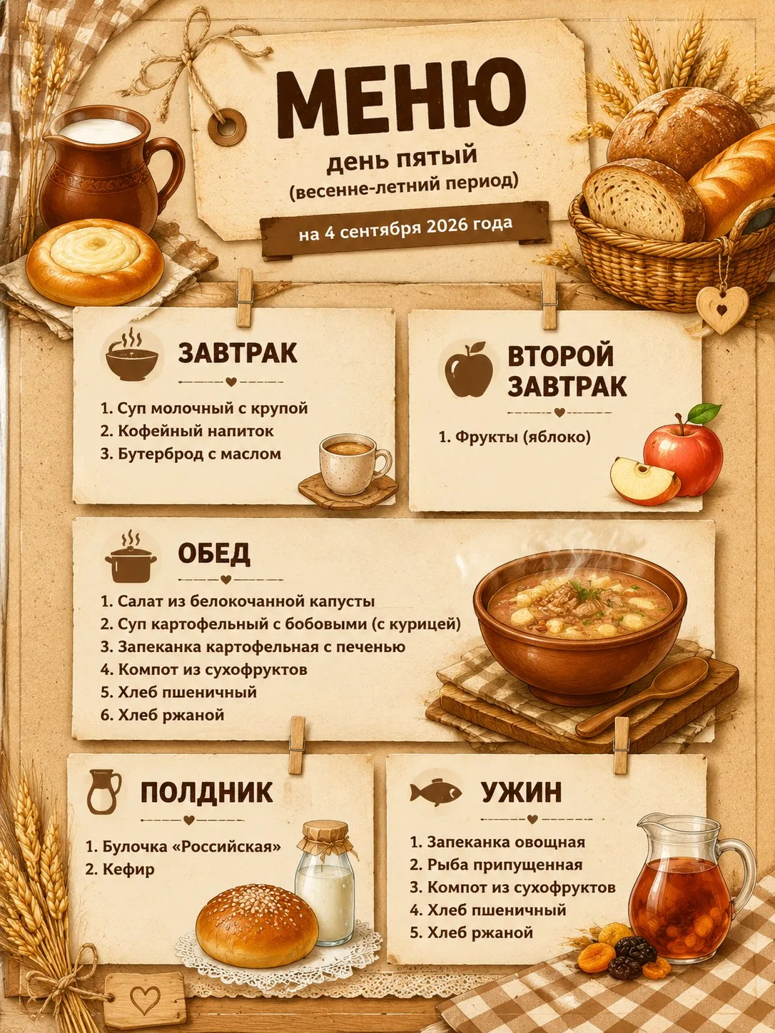 Меню на 4 сентября 2026 года