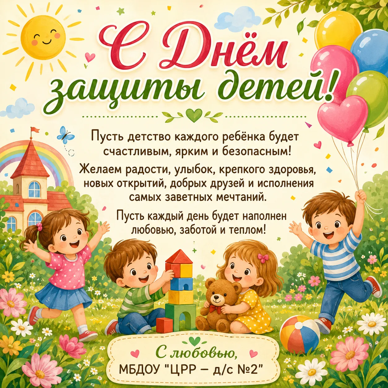 Дорогие родители и наши любимые ребята! 💛

Поздравляем с Днём защиты детей! 🌸

Пусть детство каждо