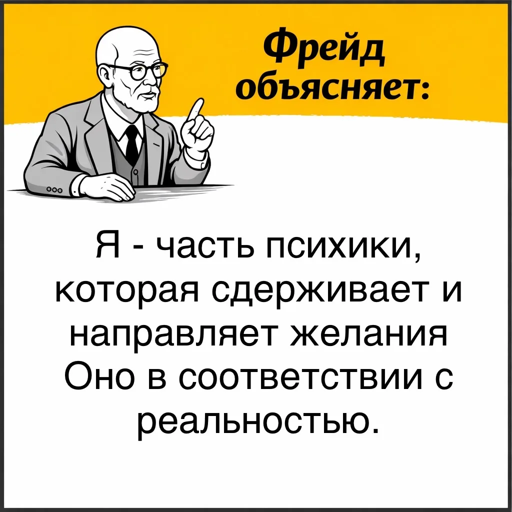 Внутренние желания и импульсы Оно не исчезают, и Я учится их регулировать.   Например, человек может
