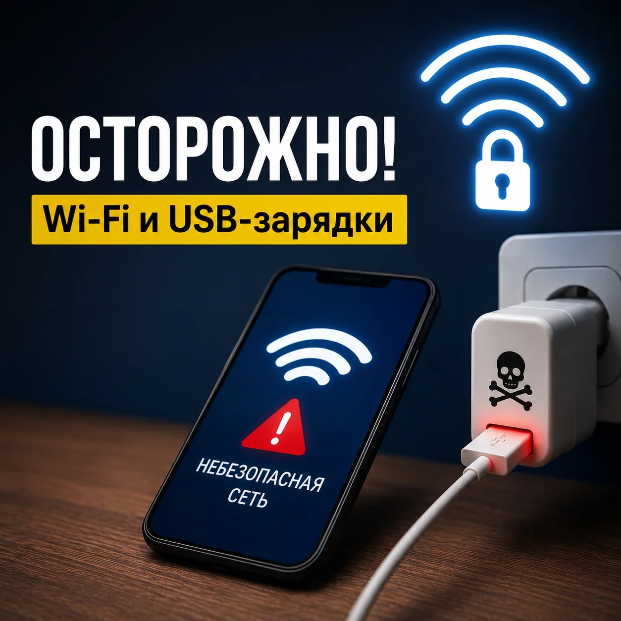 🔐 Осторожно с бесплатным Wi-Fi и чужими USB-зарядками!
