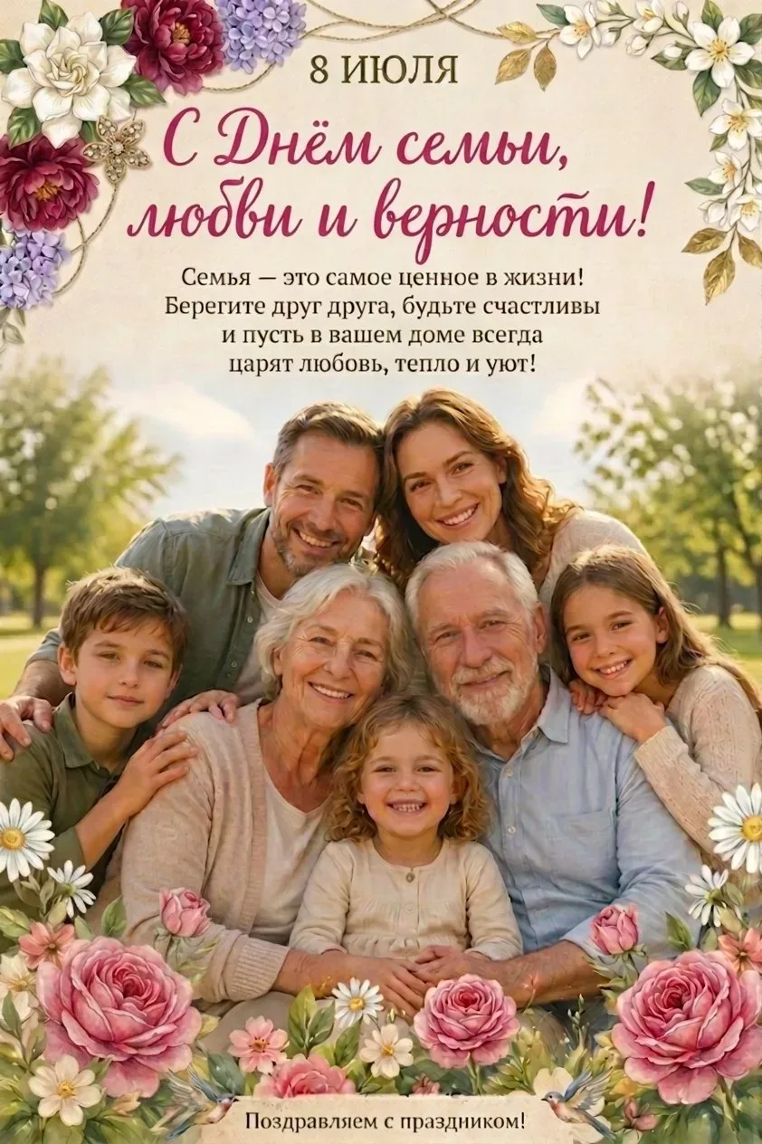 🎉 С Днём семьи, любви и верности! 🎉

Семья — это самое дорогое, что у нас есть. Пусть в Вашем доме