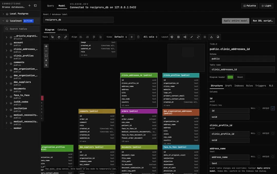 VeloxDB — бесплатный open-source desktop-клиент для PostgreSQL на Rust + Tauri.