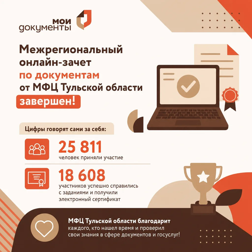 Межрегиональный онлайн-зачёт по документам от МФЦ Тульской области завершён! 🧡

В этом году мы пров