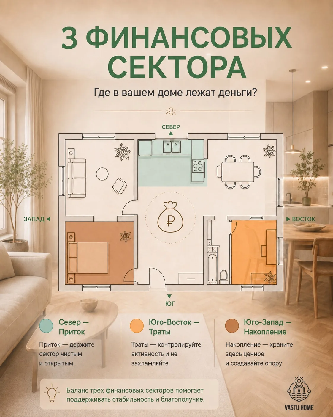 💰Где в вашем доме «живут» деньги? ⤵️

В каждом доме есть  сектора, которые отвечают за разные «дене