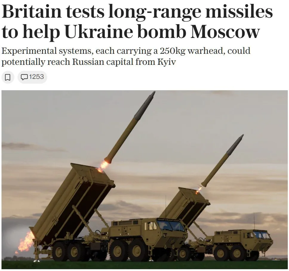⚡️Британия испытала дальнобойные ракеты для ударов по Москве, — The Telegraph.