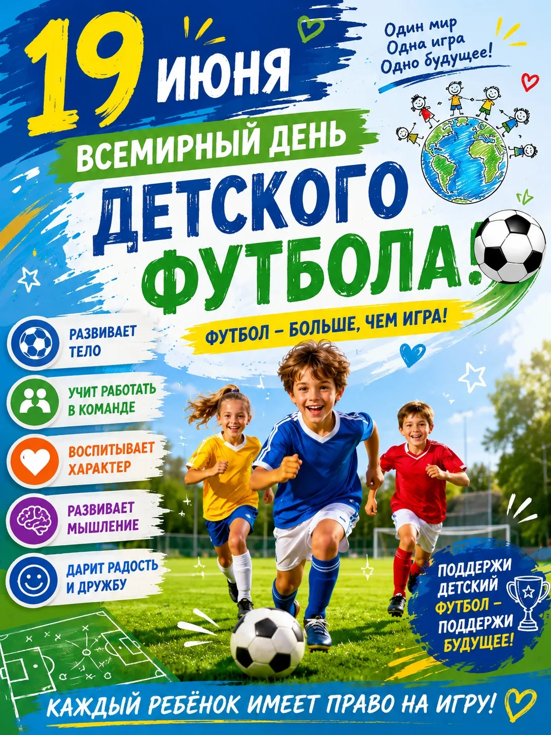 ⚽️19 июня- Всемирный день детского футбола!⚽️

Футбол — одна из самых любимых детских игр. А знаете 