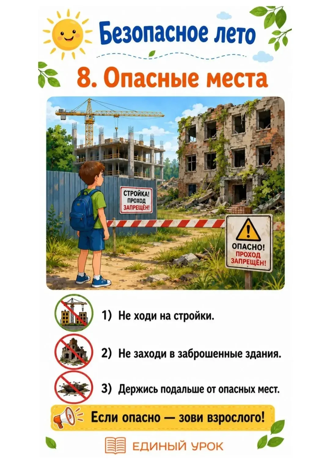 Эти памятки — для ребят 7–11 лет. Самые главные правила: вода, солнце, лес, дорога, велосипед, незна