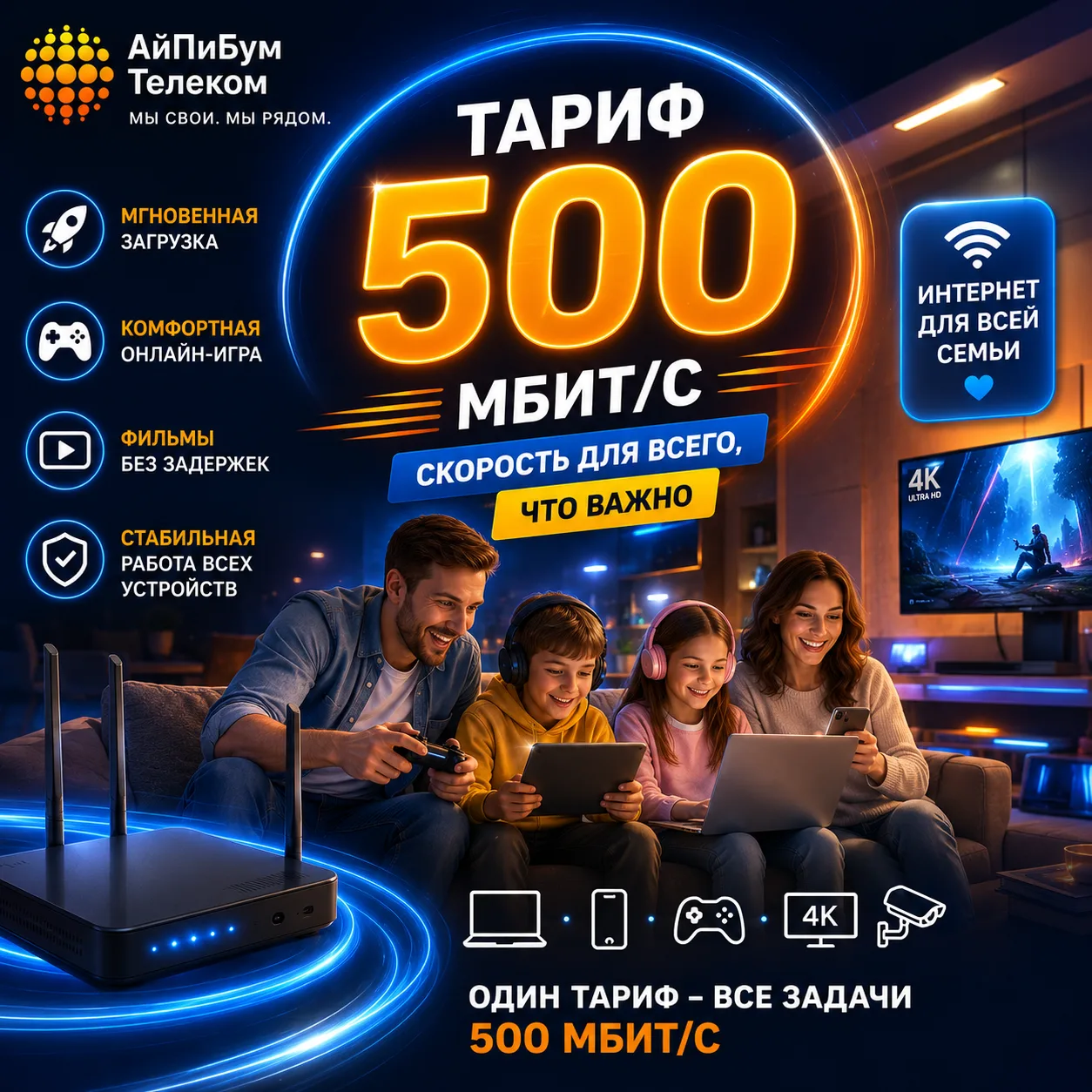 🚀 Тариф 500 Мбит/с — когда скорость действительно имеет значение

Современный дом — это уже не один
