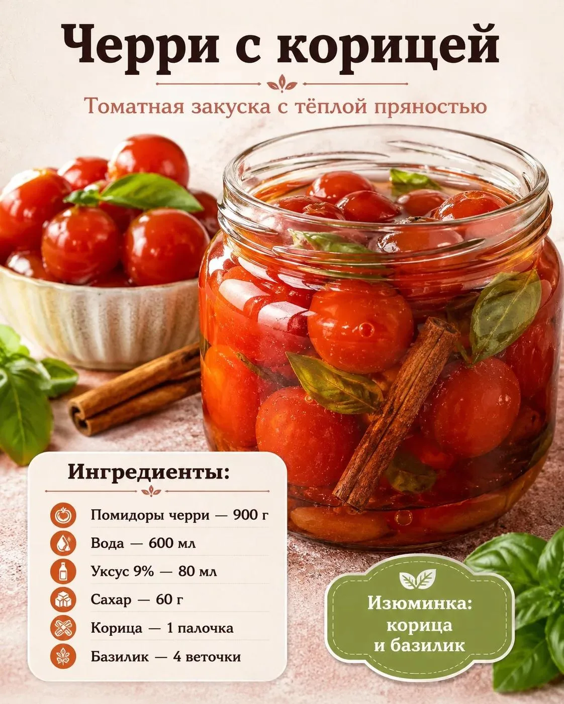 Вы точно не пробовали такую закатку на зиму ✨ Черри с корицей и базиликом