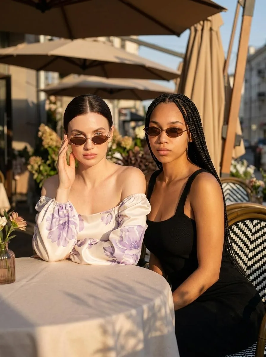 🖼 Two women sit at a table on