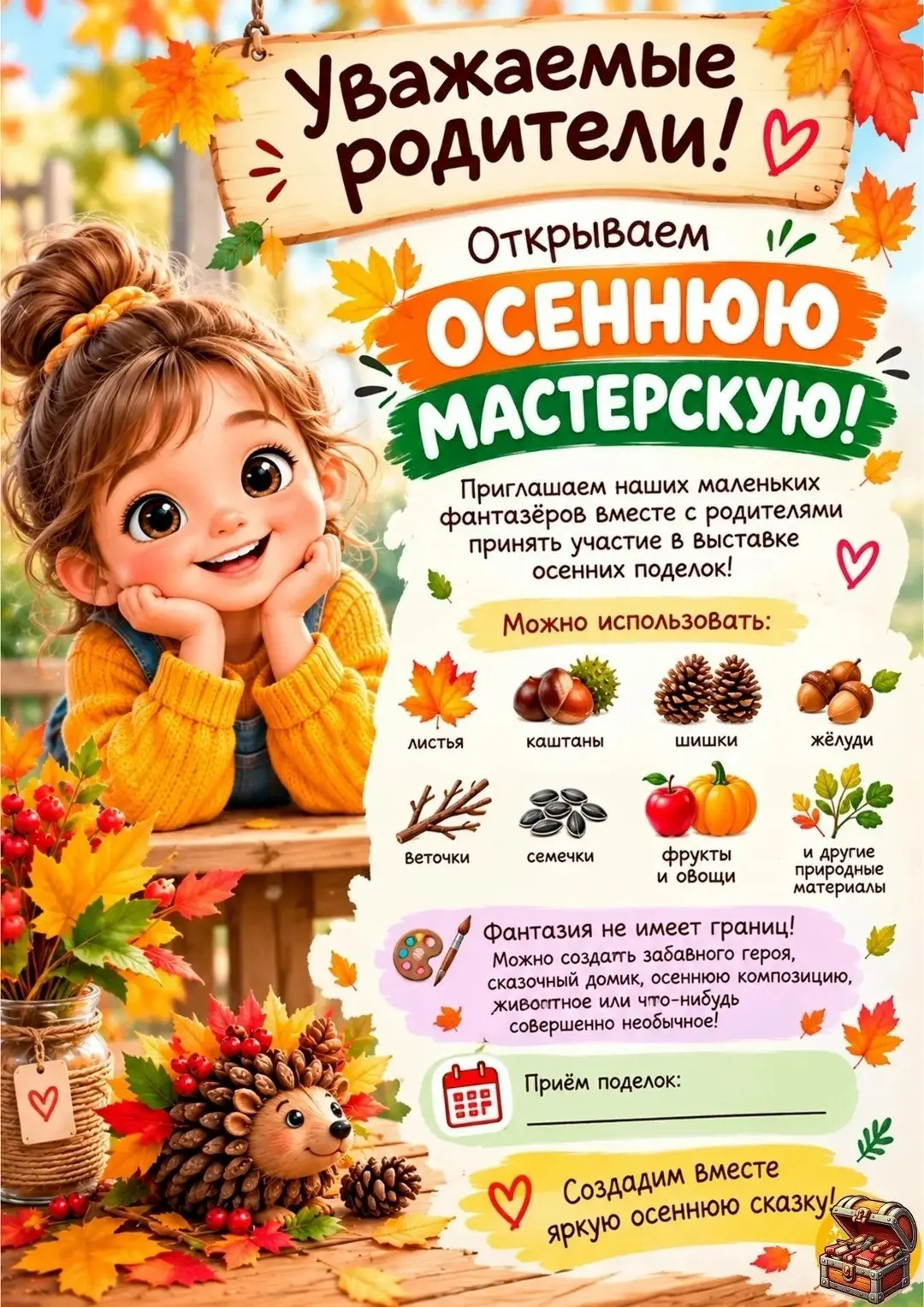 🍁✨ Уважаемые родители! Открываем «Осеннюю мастерскую» в нашем «Теремке»! ✨🍂