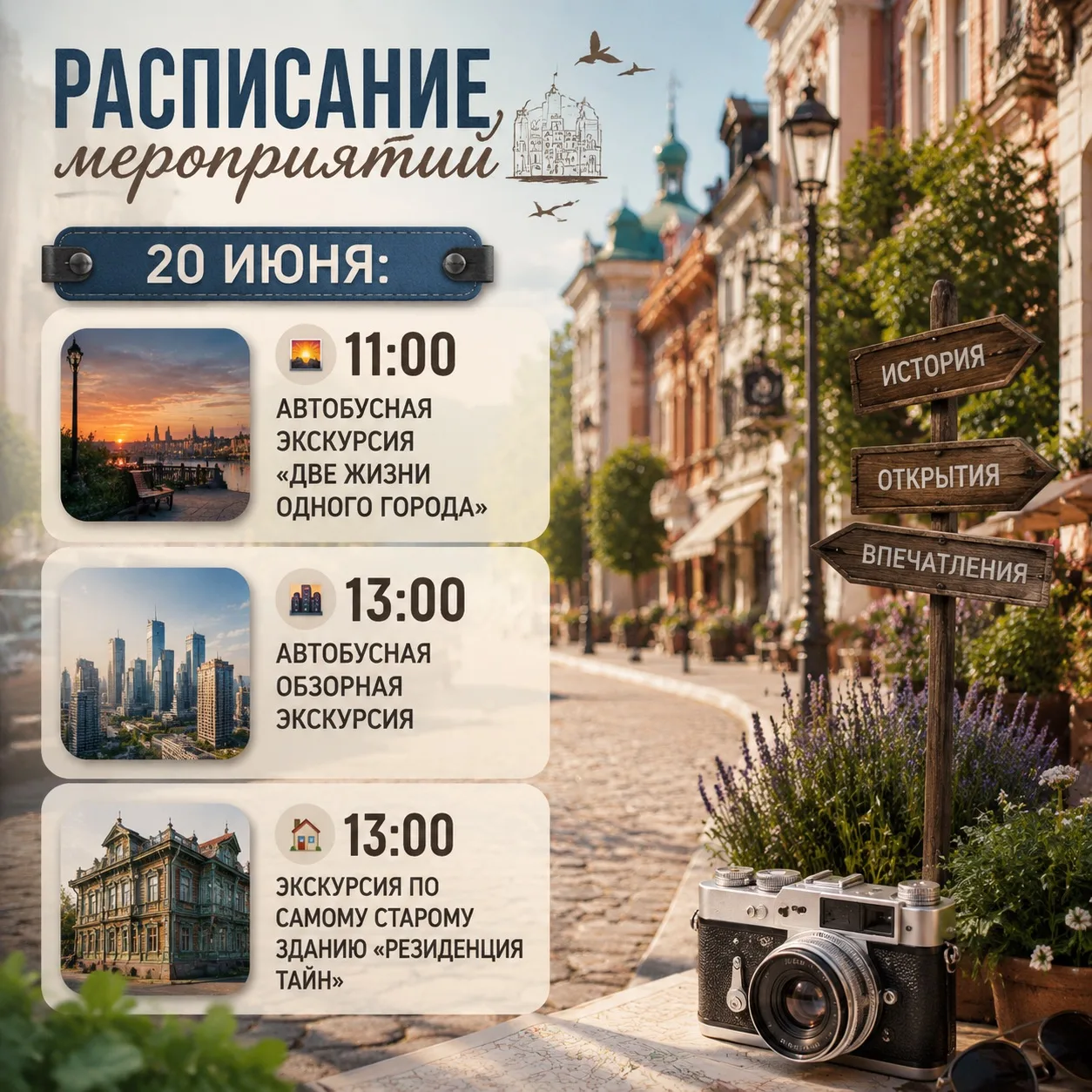 Друзья, ждём вас завтра на наших мероприятиях!🌟

20 ИЮНЯ:
❤️‍🔥Бесплатная автобусная обзорная экску