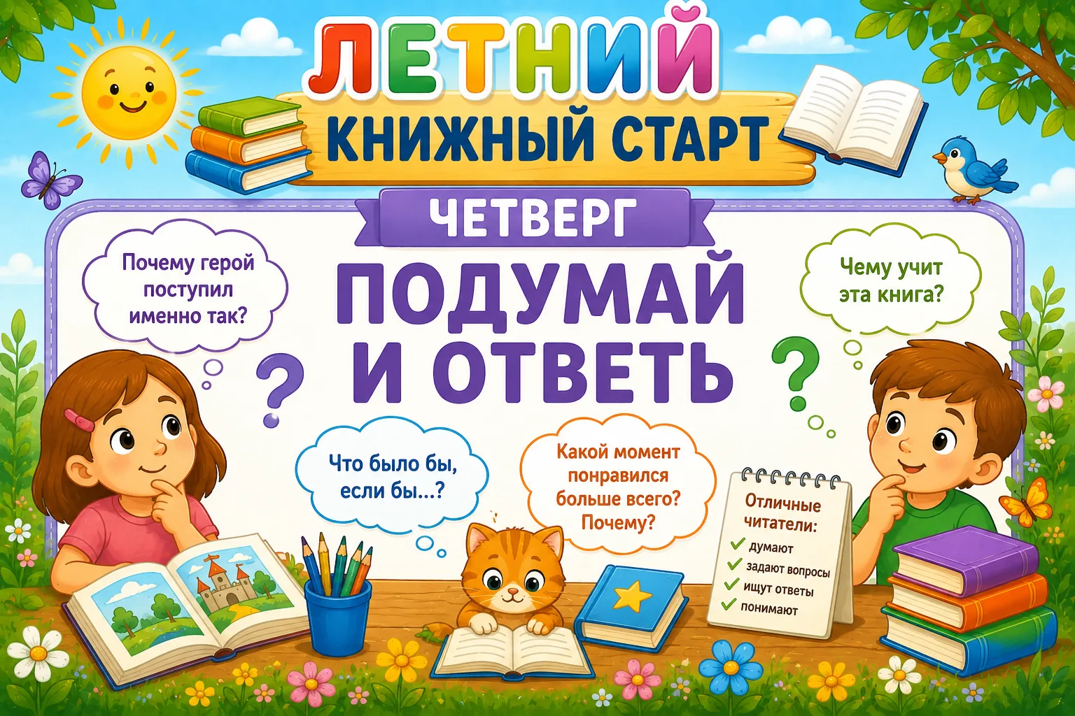 📚Летний книжный старт 
1️⃣ класс

🐶 В. Бианки "Латка"

⚡ЧЕТВЕРГ
⚡Всех ребят ждет рубрика ПОДУМАЙ И