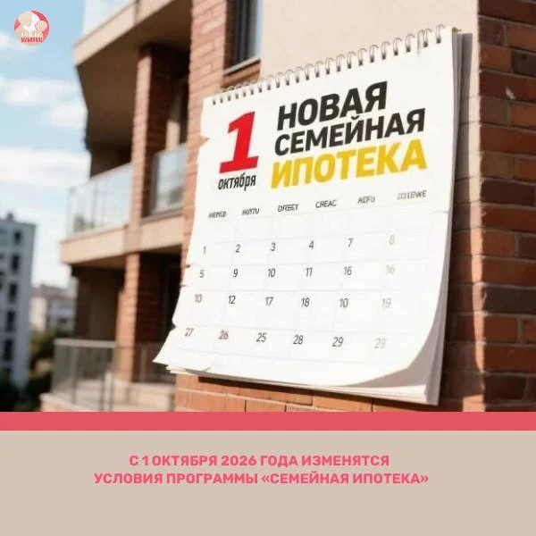 🗓 С 1 октября 2026 года изменятся условия программы «Семейная ипотека»