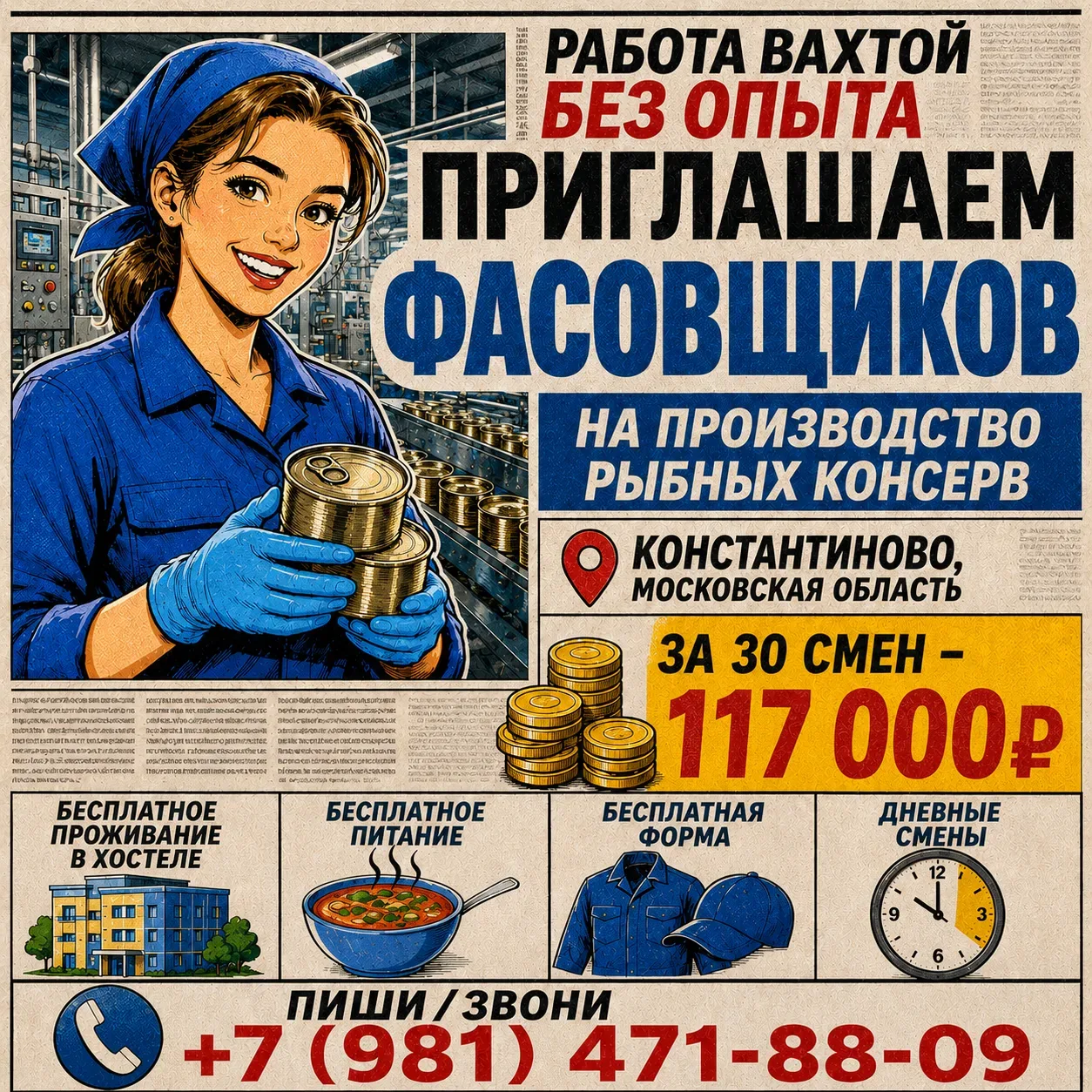 🔥 Работа вахтой без опыта с проживанием

📍 Место работы: Московская область, Константиново

💼 Вак