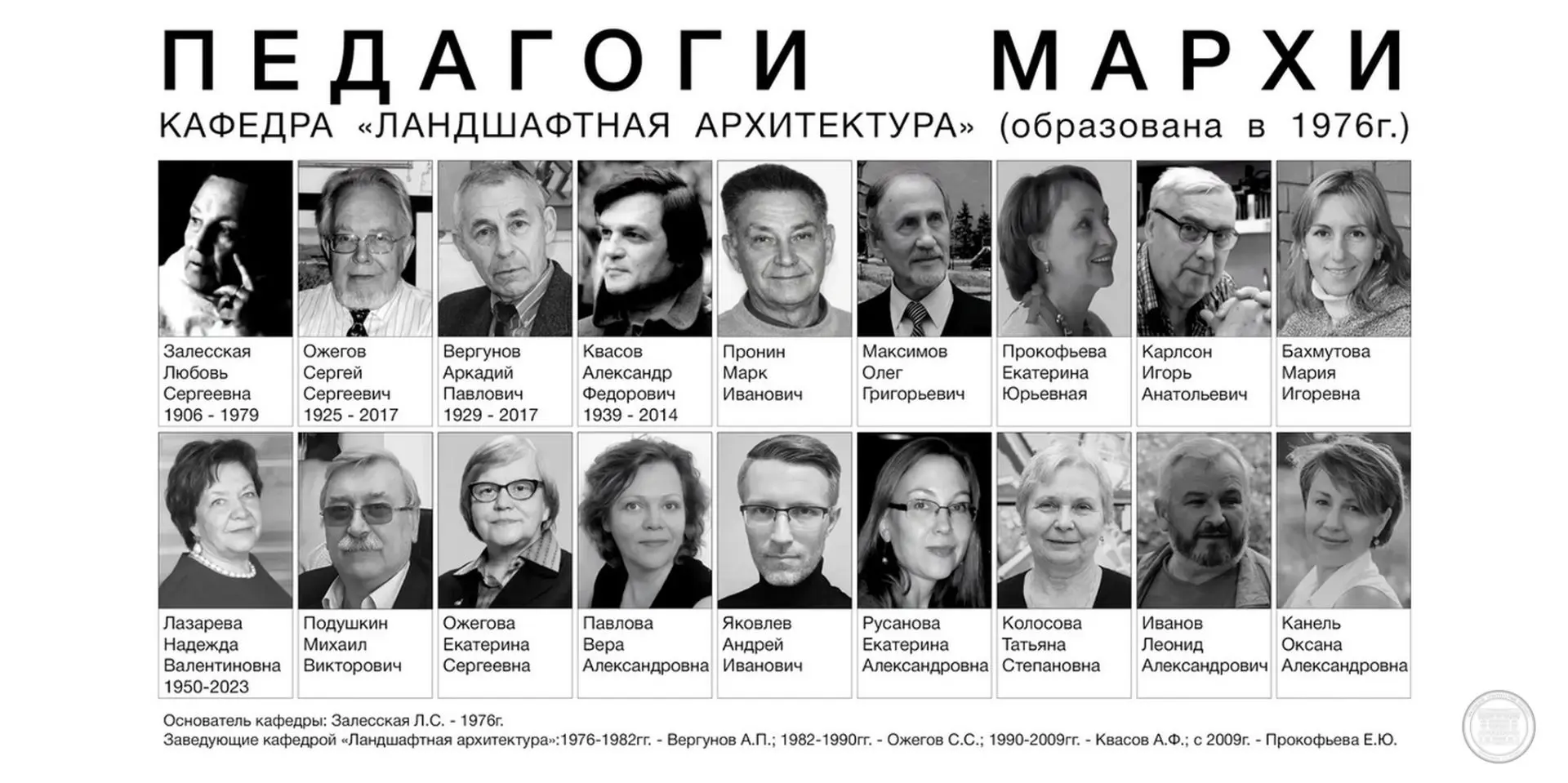 Сегодня исполняется 50 лет Кафедре «Ландшафтная архитектура» МАРХИ

Приказом № 54–ов от 16 июня 1976
