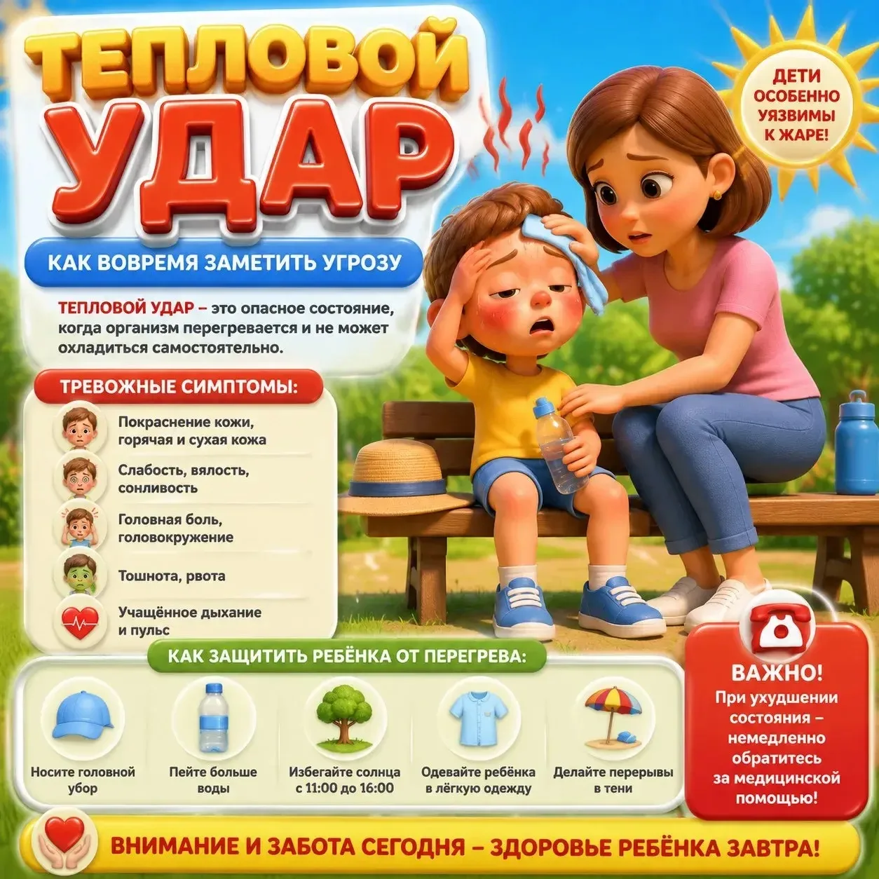 ☀️ Как уберечь ребёнка от перегрева: простые правила на жаркие дни

Лето радует солнцем, но в жару в