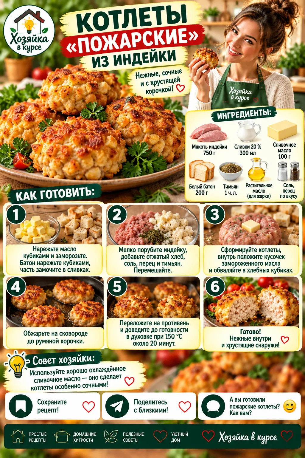🍗 КОТЛЕТЫ «ПОЖАРСКИЕ» ИЗ ИНДЕЙКИ