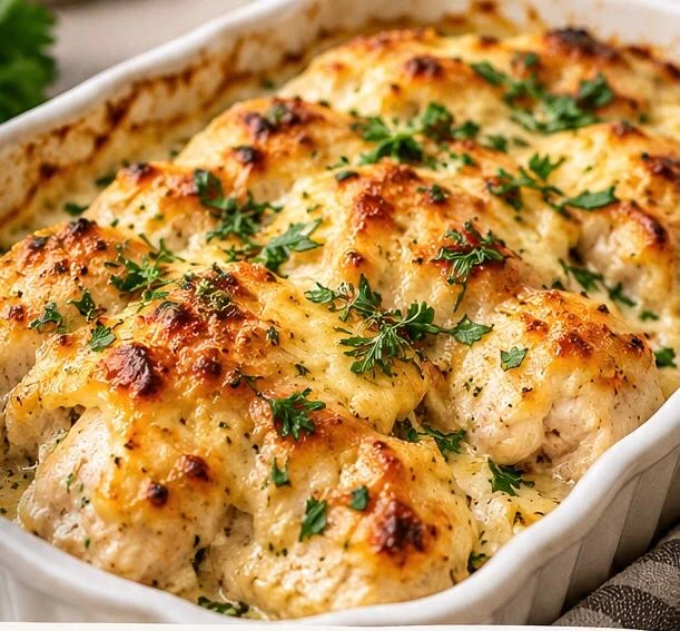 Куриная грудка под сметаной и сыром.
