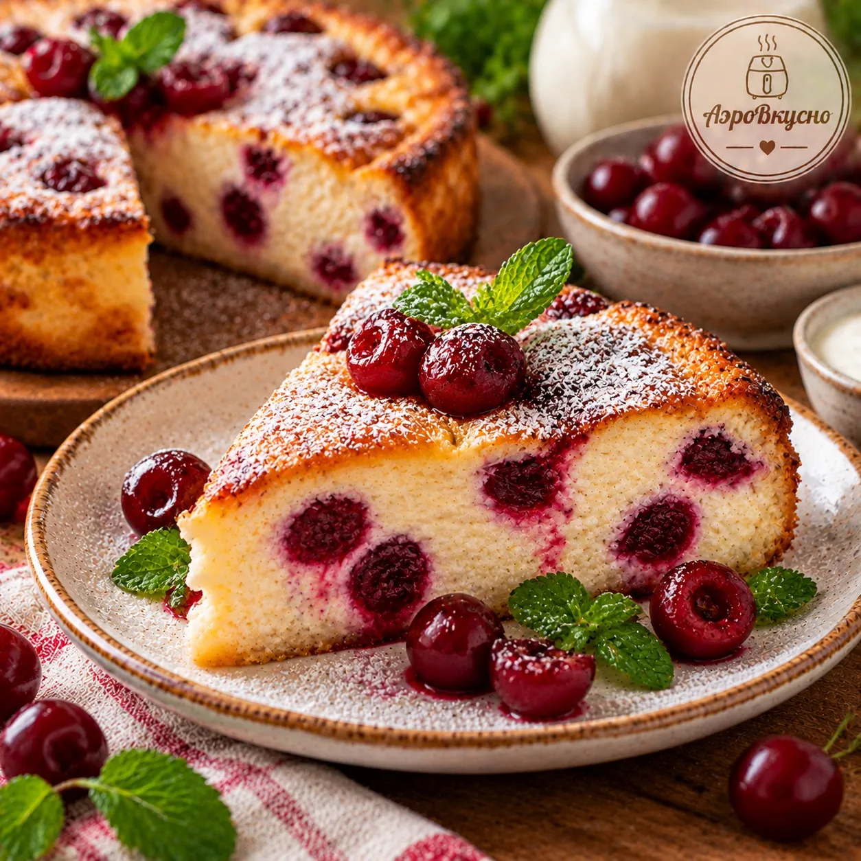 🍒 Творожная запеканка с вишней в аэрогриле