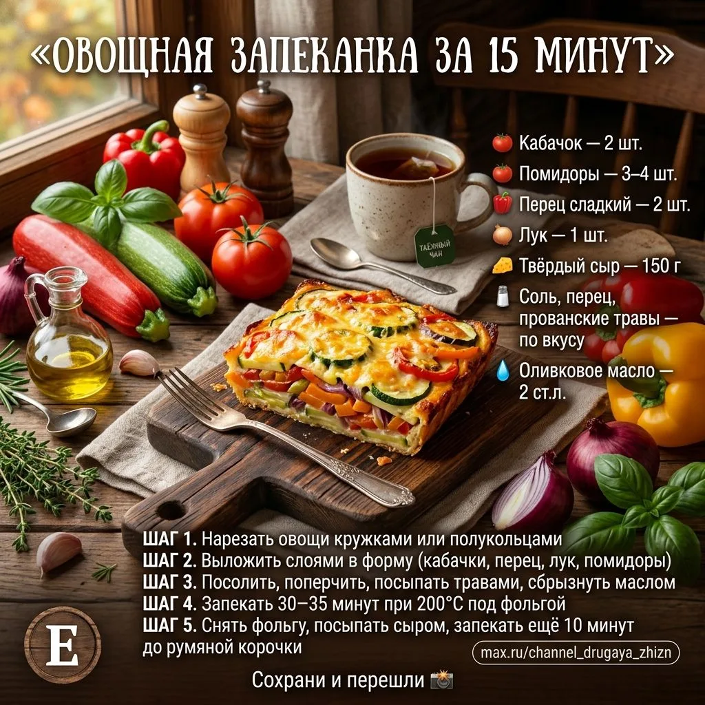 🍅 Овощная запеканка за 15 минут подготовки.