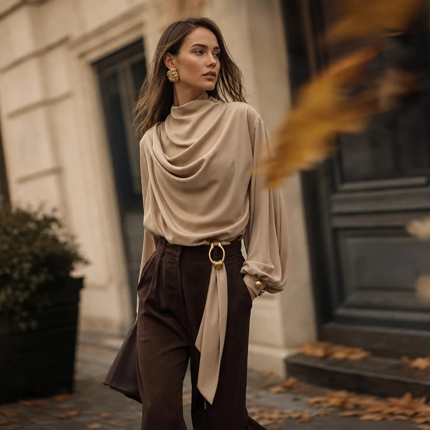 костюмно-плательная позиция купро Gucci. Нежный бежевый оттенок, мягкие складки и краси...
