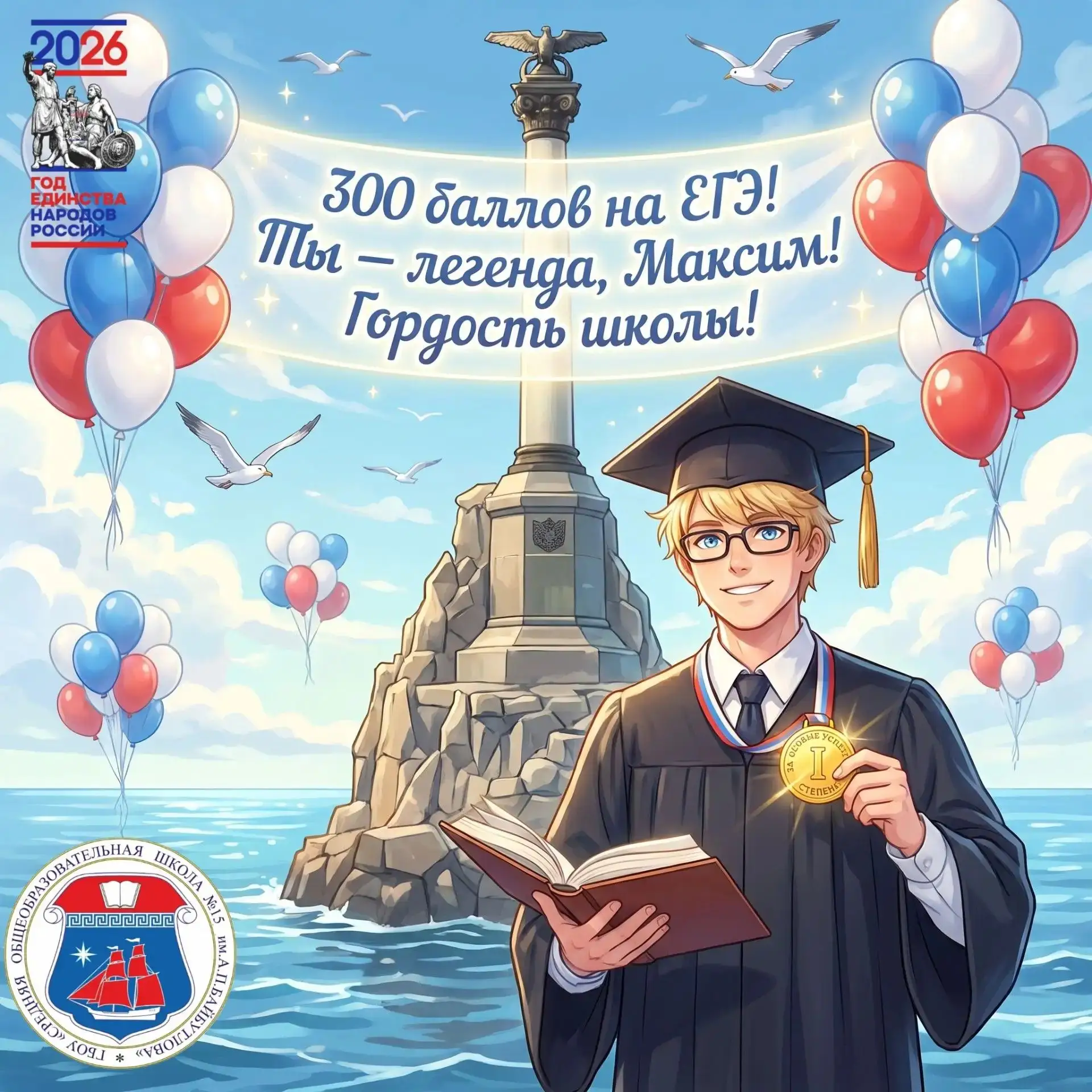 🌟 300 баллов на ЕГЭ! Наш Максим С. — абсолютный рекордсмен!
Впервые в истории Севастополя школьник 