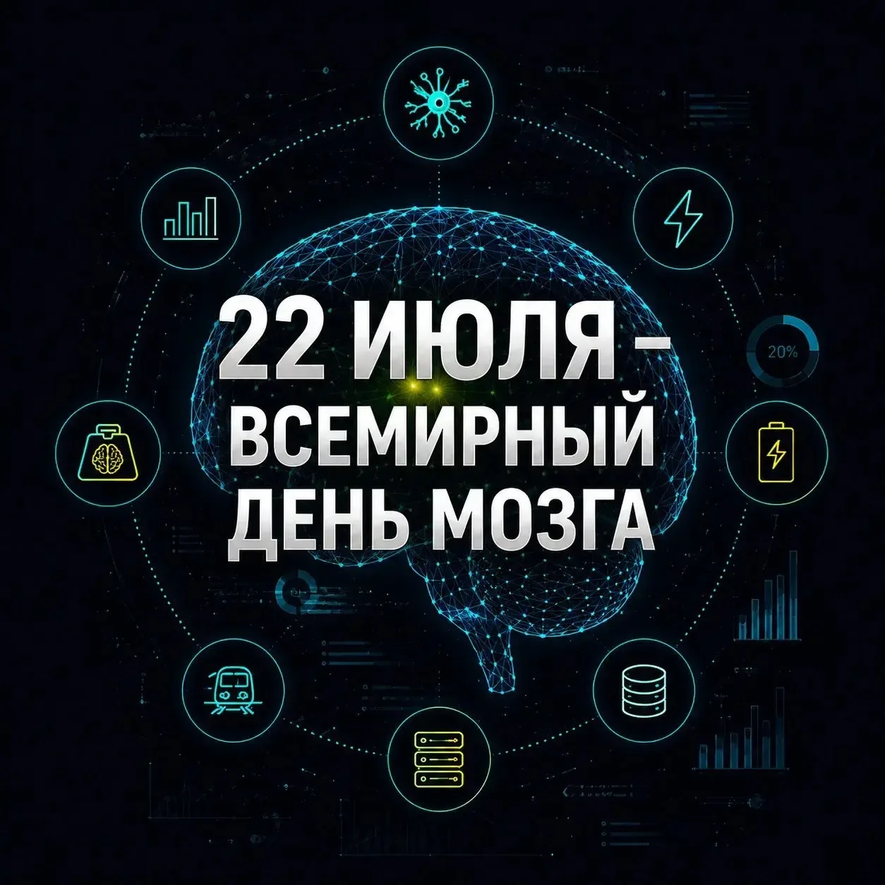 🧠22 июля — Всемирный день мозга! 

Знаете ли вы, что наш мозг весит всего около 1,4 кг (это примерн
