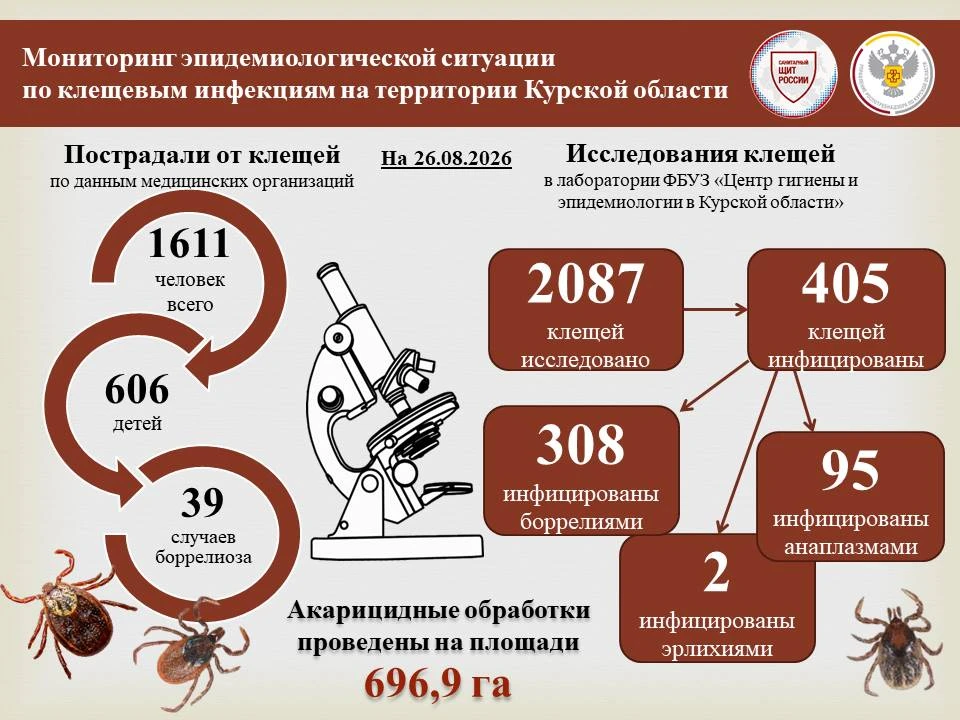 По состоянию на 26 августа 2026 г. в медицинские организации Курской области по поводу ...